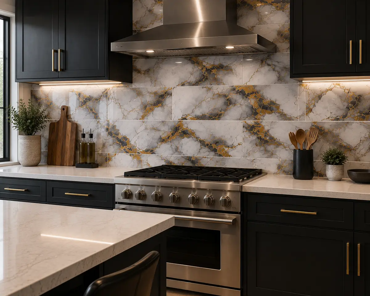 Aurora Gold Peel & Stick Marble Wall Tile - Image 3