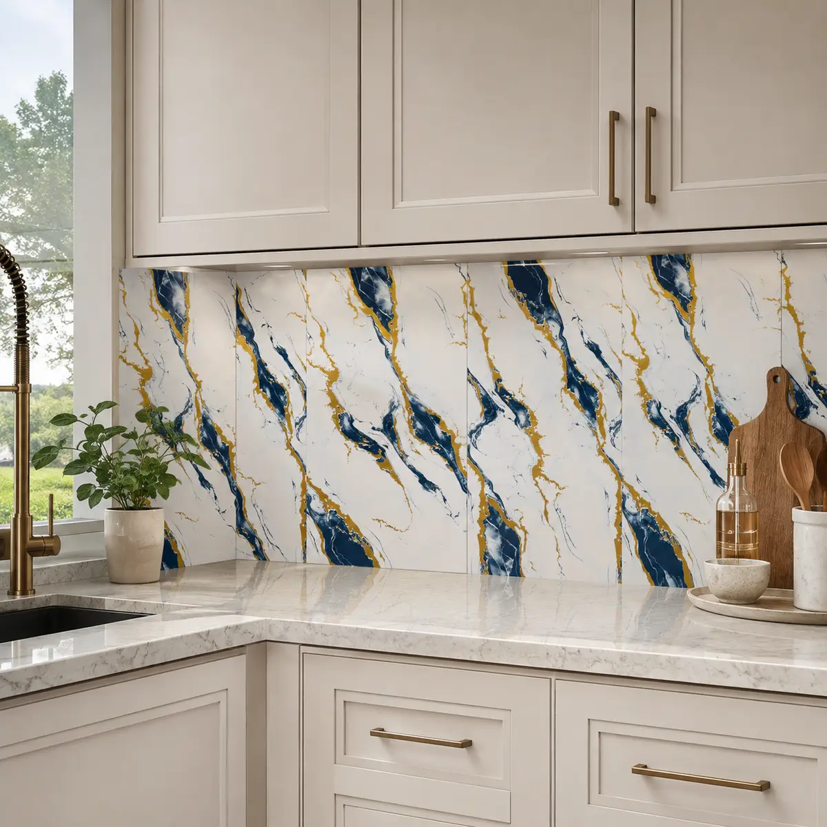 Sapphire Gold Peel & Stick Marble Wall Tile - Image 3
