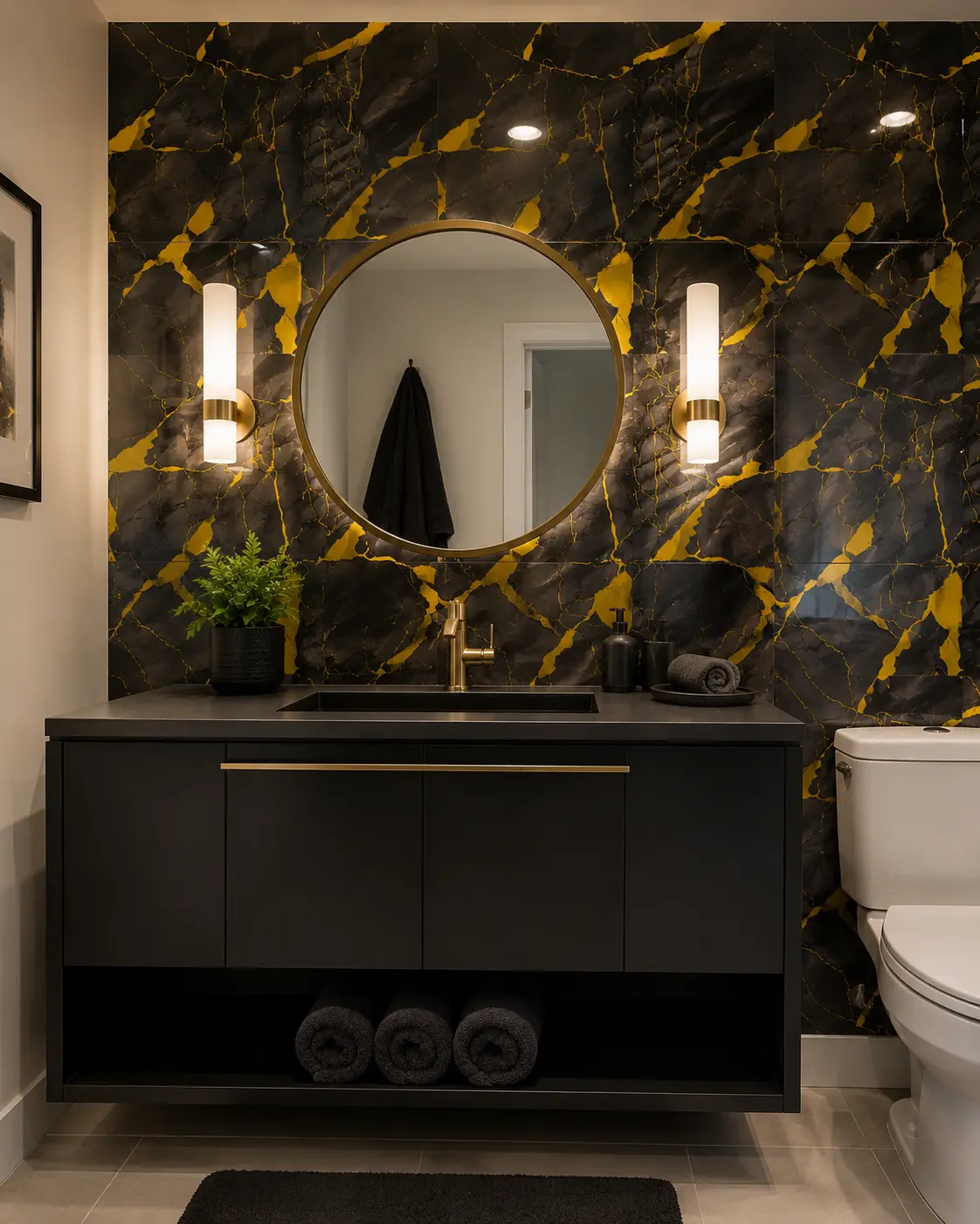 Obsidian Gold Peel & Stick Marble Wall Tile - Image 3