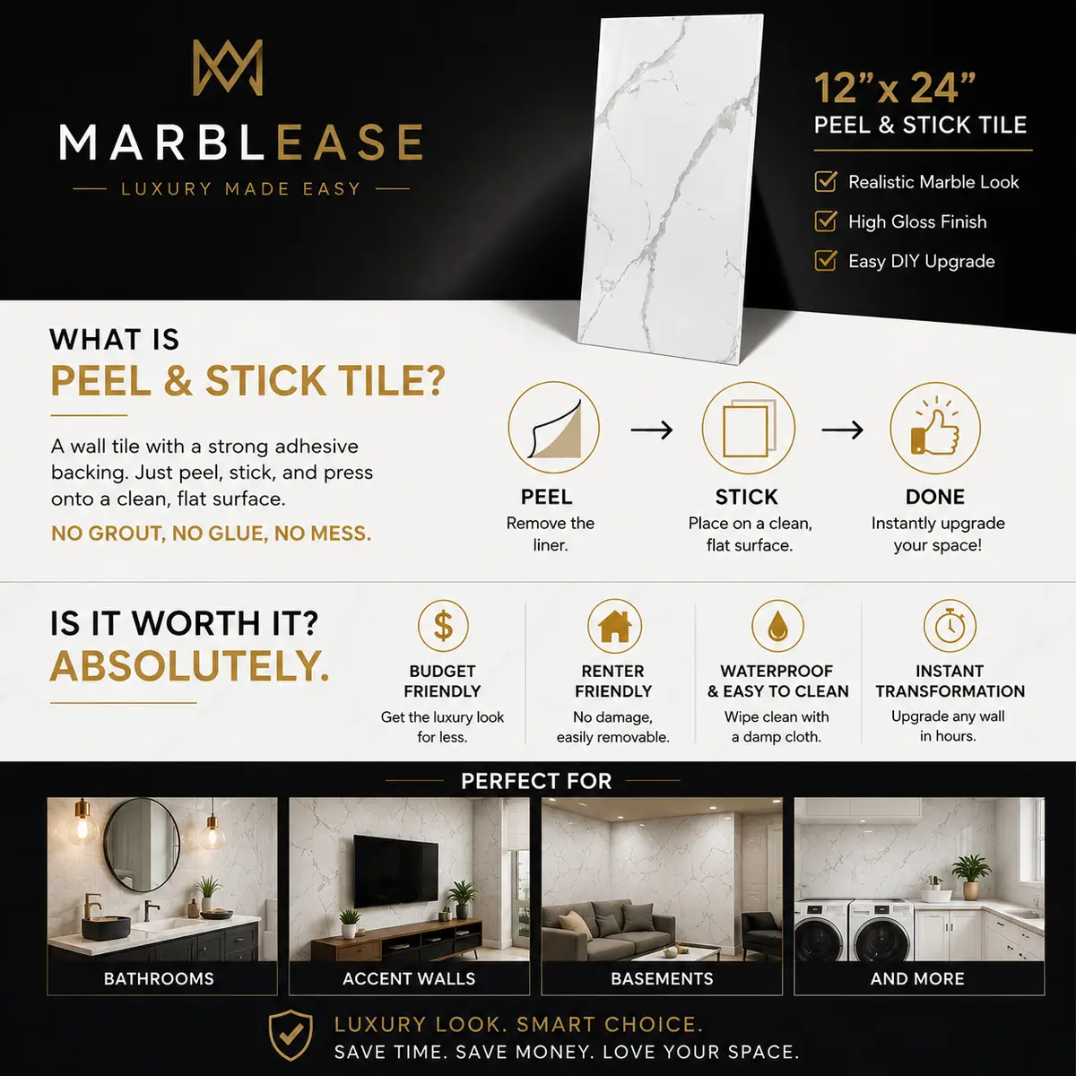 Calacatta Pearl Peel & Stick Marble Wall Tile - Image 8