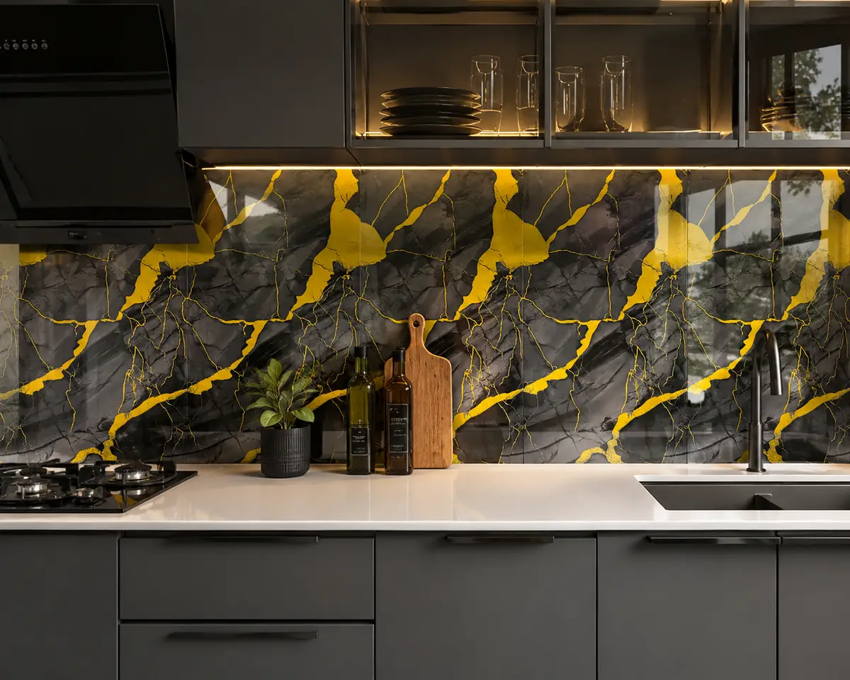 Obsidian Gold Peel & Stick Marble Wall Tile - Image 5